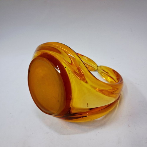 Handblown Glass Basket Amber Gradient Decorative Art Form like new