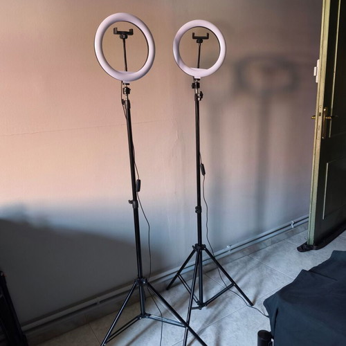 Set of 2 Ring Light 26cm with floor tripod up to 1.68m, phone holder