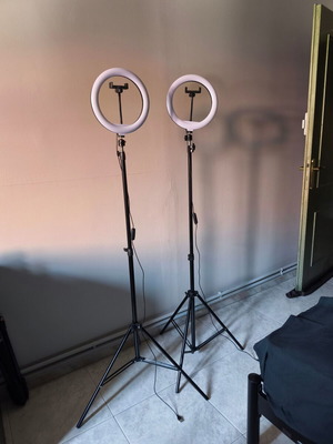 Set of 2 Ring Light 26cm with floor tripod up to 1.68m, phone holder
