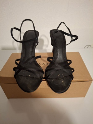 Zara women's summer sandals used, size 37, black, 8cm heel