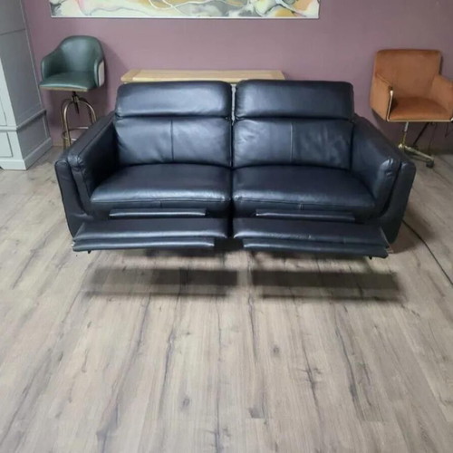Black leather three-seater sofa with electric relax mechanism Sandro new
