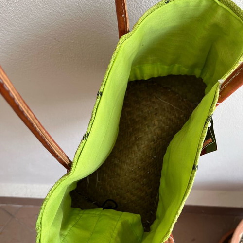 Straw bag Bag-All green with inner lining and drawstring closure new