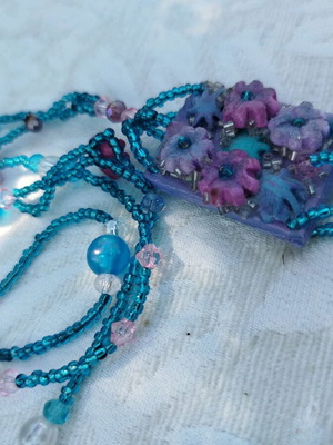 Makri handmade necklace new with polymer clay and blue pink beads