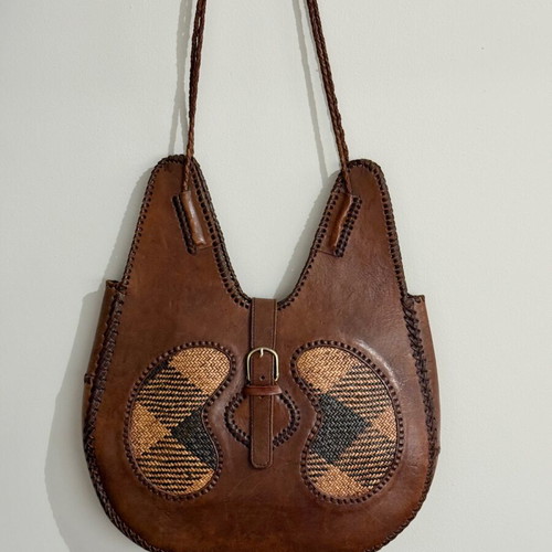 Leather nattan handmade vintage tote bag used, shoulder, brown
