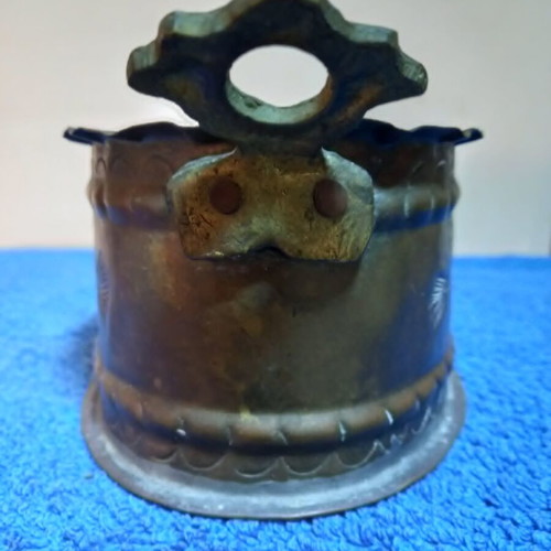 Antique copper vessel handmade and engraved used