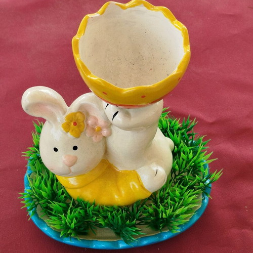 Porcelain egg cup new with bunny and colorful designs