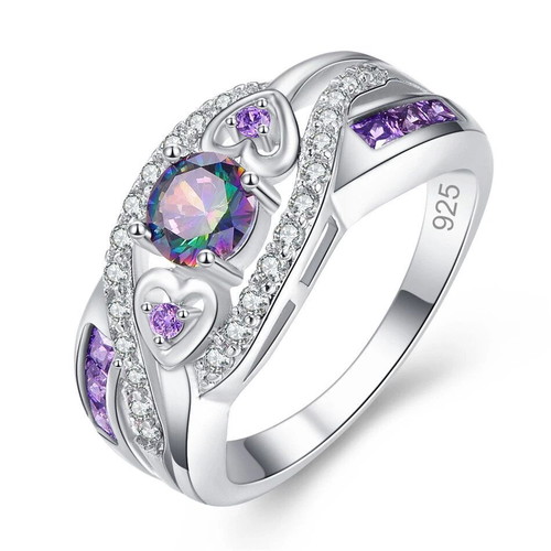 Aquamarine ring with violet zirconia new, silver plated metal