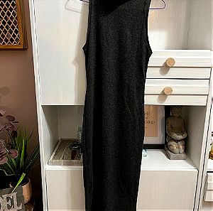 Γκρι μακρύ πλεκτό φόρεμα ζιβάγκο zara medium