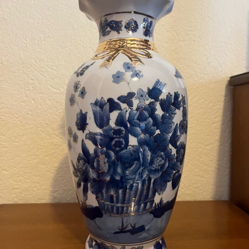 Chinese vase used 19th century hand-painted with birds and flowers
