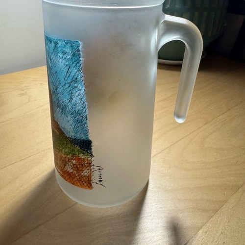 Pitcher with landscape by painter Pavlos Samiou like new