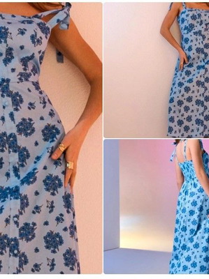 Girly φόρεμα με λουλούδια και διακοσμητικά κουμπάκια, πλάτη με σφηκοφωλιά ράντες που δένουν