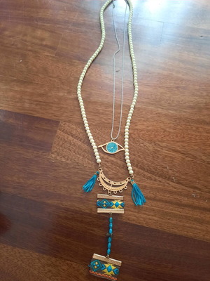 Handmade necklace new in ecru and turquoise colors