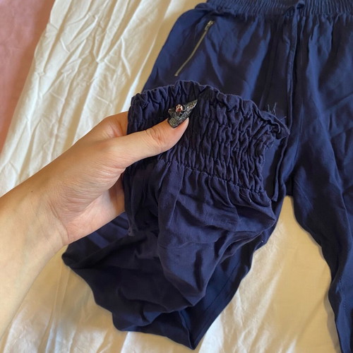 Blue thin palazzo pants like new with zipper and drawstrings