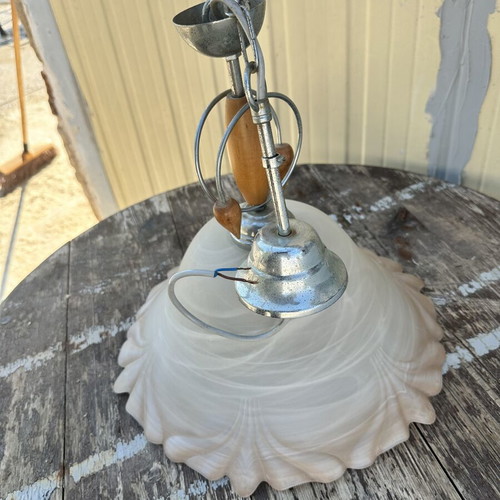 Vintage glass ceiling pendant light with wooden details