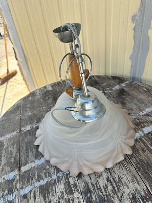 Vintage glass ceiling pendant light with wooden details