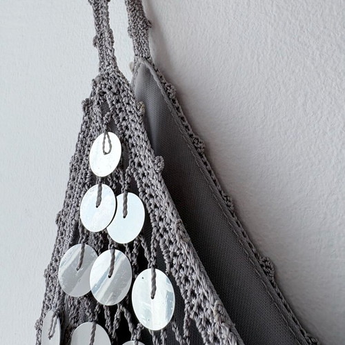Silver top with sequins crochet, size S, like new