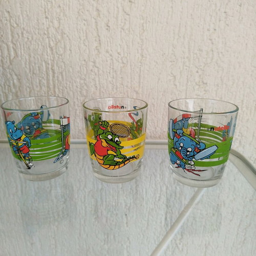 Nutella collectible glasses used, set of 3 with 2003 sports