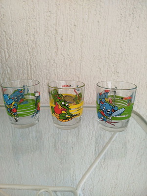 Nutella collectible glasses used, set of 3 with 2003 sports