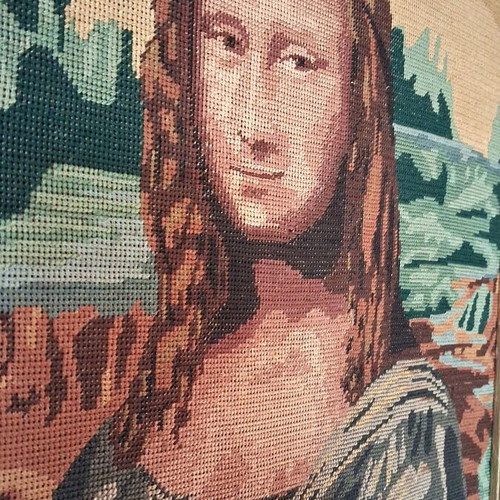 Vintage Handmade Gobelin Mona Lisa with Gold Baroque Frame