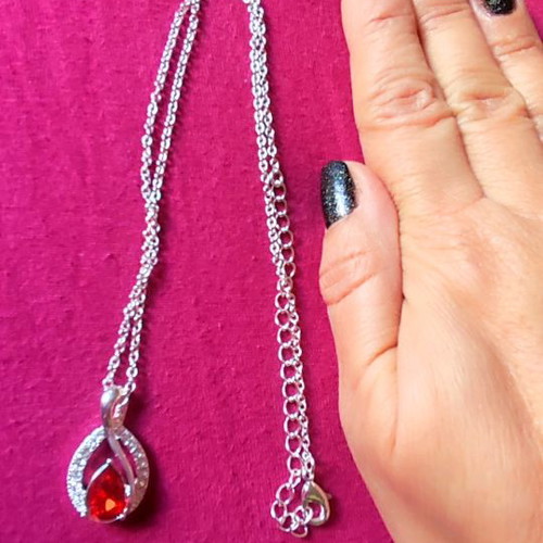 Silver necklace with red stone new