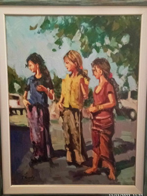 Oil painting on canvas by Christina Mavraki with frame in excellent condition
