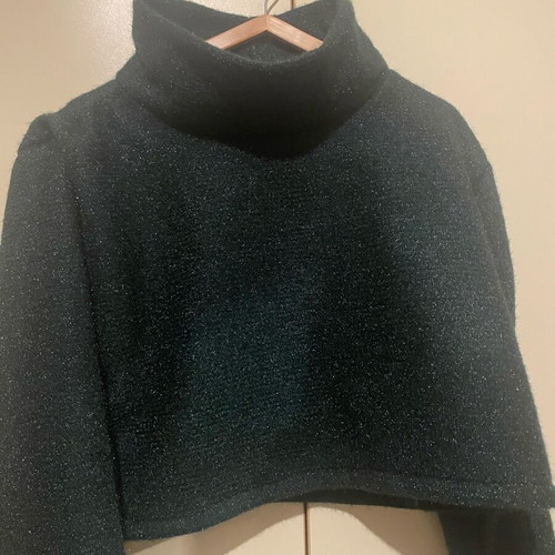 Ckontova crop knit lurex top new, dark green
