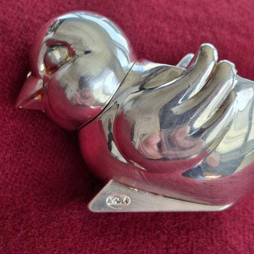 Silver-Plated Egg Cup used, vintage stylized bird design
