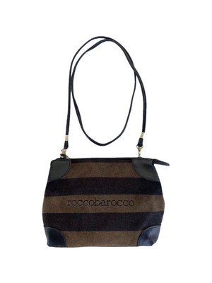 Roccobarocco suede shoulder bag used, beige and brown