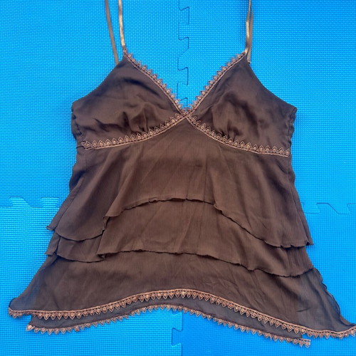 Vintage Y2K chocolate brown ruffle lace cami top size small like new