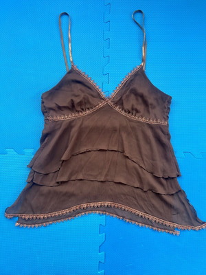 Vintage Y2K chocolate brown ruffle lace cami top size small like new