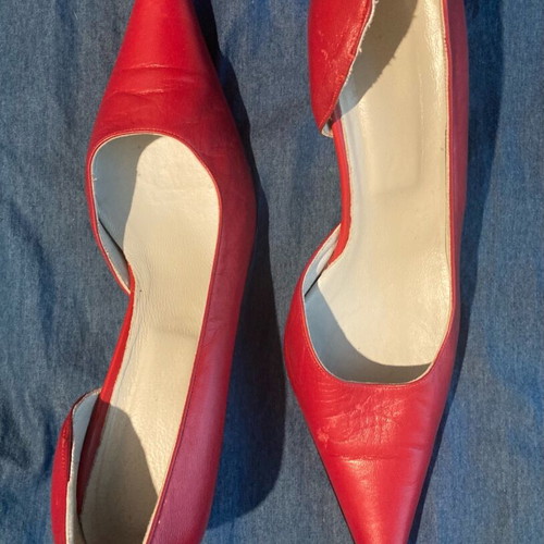 Red leather pumps no 41 slightly used, 6 cm heel