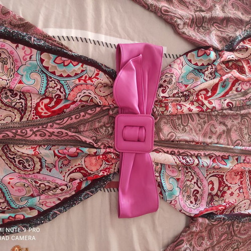Leather belt fuchsia, size 85 cm, wide