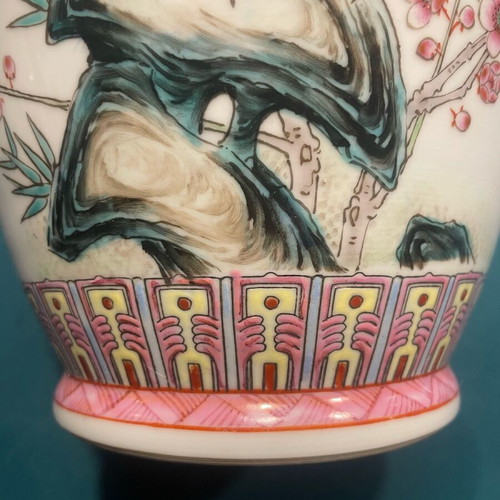 Chinese Famille Rose vase like new, 20th century with peacock and peony branch