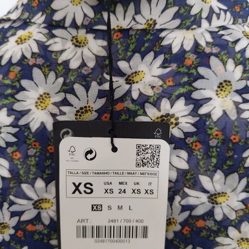 Zara shirt with flowers new, size XS, blue