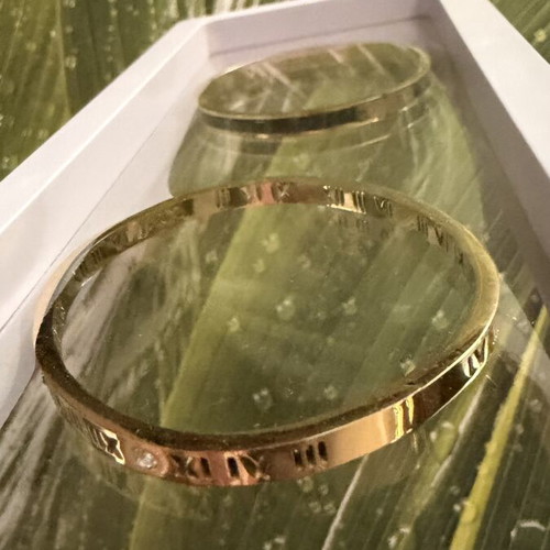 Set of 2 steel bracelets with gold and black details, new