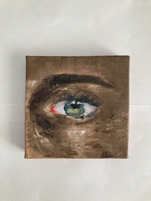Green Eye Study πρωτότυπο μινιατούρα λάδι ζωγραφική 10x10 εκ μεταχειρισμένο