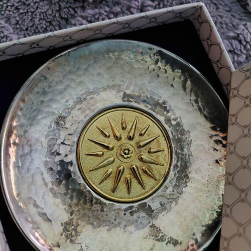Silver collection plate like new with Vergina Sun