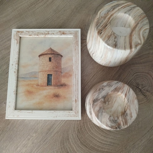 Rustic Watercolor Print 15x20 cm with Frame, Greek Decor