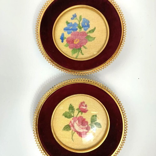 Handmade embroidered frames used, set of 2 with flowers