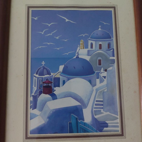Decorative frame with glass used, Greek island depiction