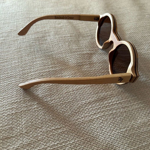 Wooden round sunglasses like new, handmade Greek design