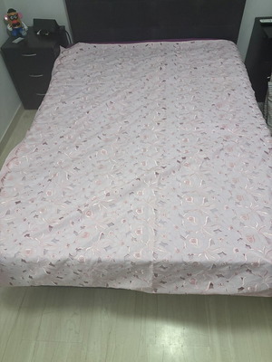 Embroidered pink double bed cover with lace and ruffle, new