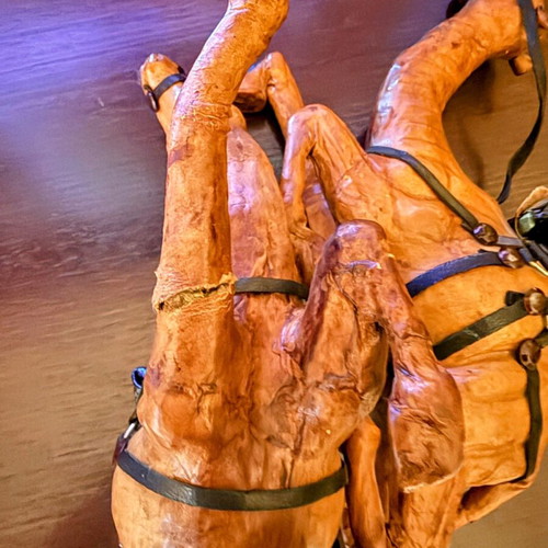 Vintage Handmade Leather Camels Set of 2 Used, Rare Ethnic Decoration