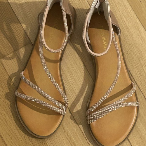 Flat sandals bronze with sparkle new, sizes 37.5-38
