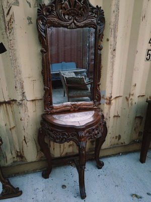 Vintage solid wood entryway set, carved