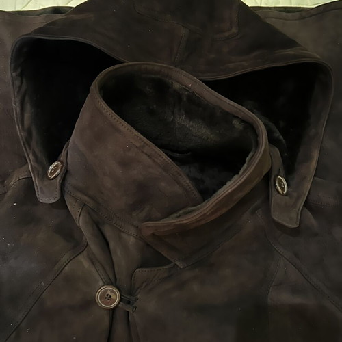 Leather women's coat with real fur size 56 like new, brown