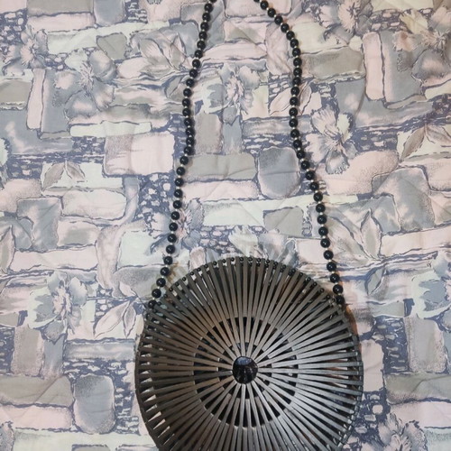 Handmade wooden shoulder bag like new, black with beads