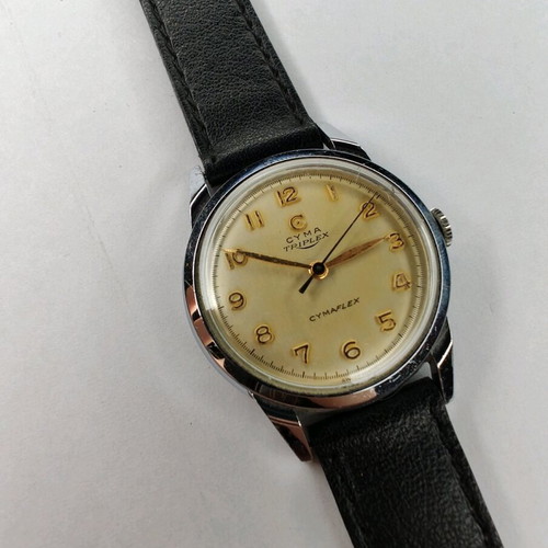 Cyma Triplex Cymaflex NOS watch silver, new, 34mm