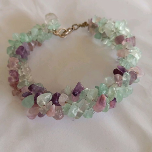 Handmade bracelet with green and purple stones, length 22 cm