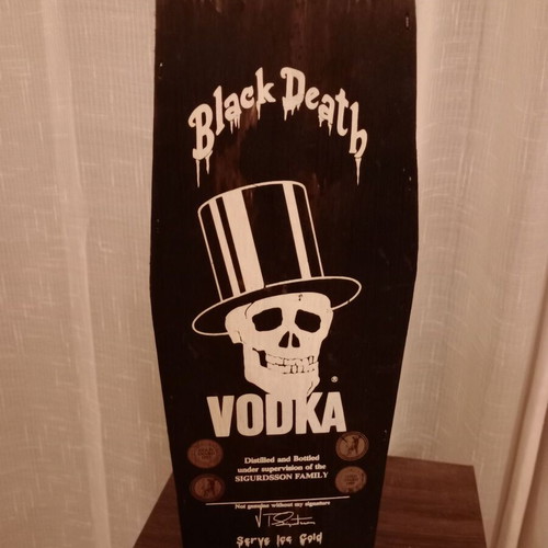Wooden Black Death Vodka Coffin collectible, like new